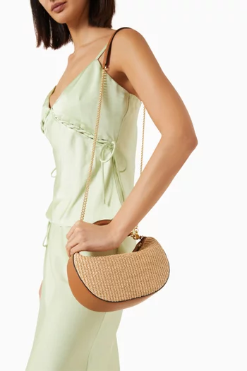 Crescent Moon Mini Bag in Woven Cotton Raffia