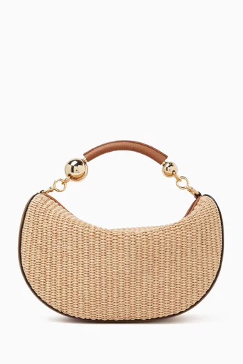 Crescent Moon Mini Bag in Woven Cotton Raffia