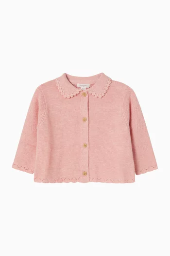 Crochet Collar Cardigan in Cotton & Wool