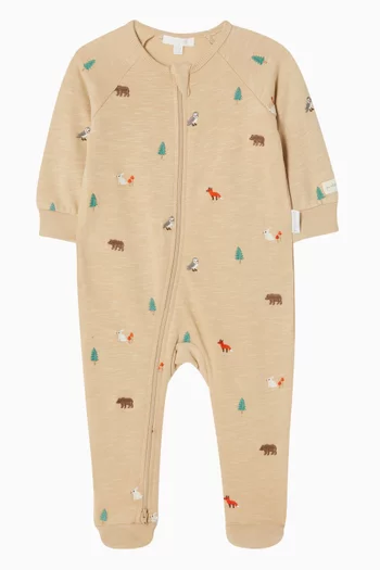 Embroidered Fleece Sleepsuit in Organic Cotton