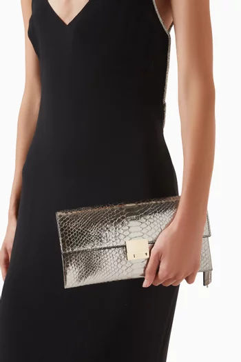 Jean Clutch in Laminated Python-embossed Leather
