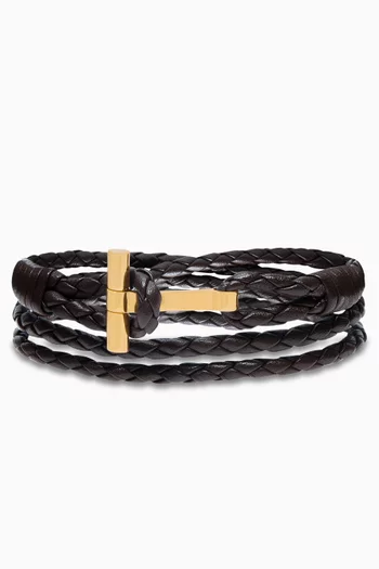 T Bracelet in Braided Leather