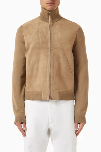 Suede Front Full-zip Jacket in Wool