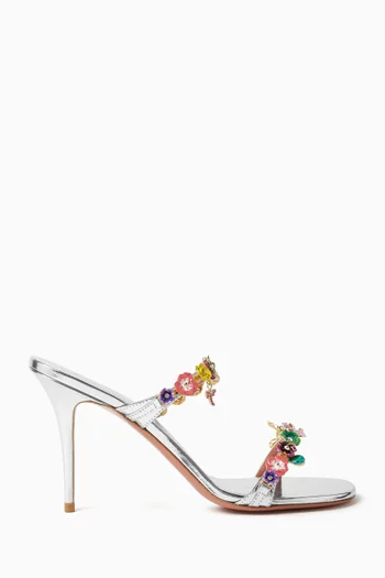 Vittoria 90 Floral Embellished Sandals in Mirror Calfskin