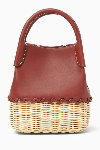Micro Bale Bag in Calfskin & Rattan