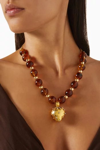 La Fraise Resin Pendant Necklace in 24kt Gold-plated Brass