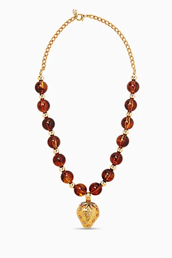La Fraise Resin Pendant Necklace in 24kt Gold-plated Brass