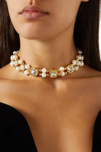 Charlotte Pearl Choker Necklace in 24kt Gold-plated Brass