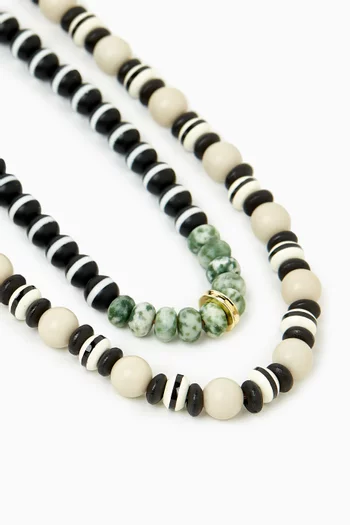THE SALT & PEPPER SET OF 2 NECKLACES IN STRIPED AGATE & BLACK AND WHITE BEAD:BLK:One Size|219745033