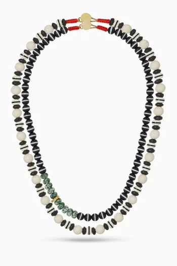 THE SALT & PEPPER SET OF 2 NECKLACES IN STRIPED AGATE & BLACK AND WHITE BEAD:BLK:One Size|219745033