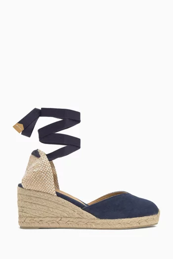 Chiara 70 Lace-up Espadrille Wedges in Linen