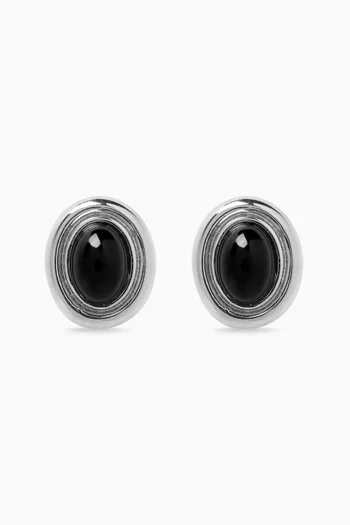 Prize Earrings in Silver PVD-Plated Stainless Steel with Black Enamel