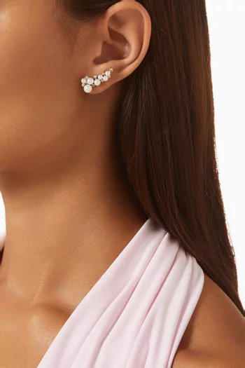 Pearl Climber Earrings in Gold-plated Brass