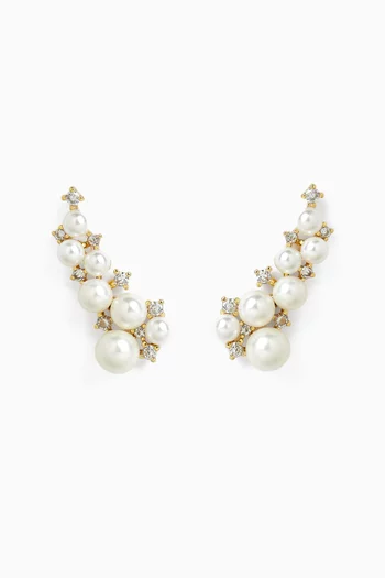 Pearl Climber Earrings in Gold-plated Brass