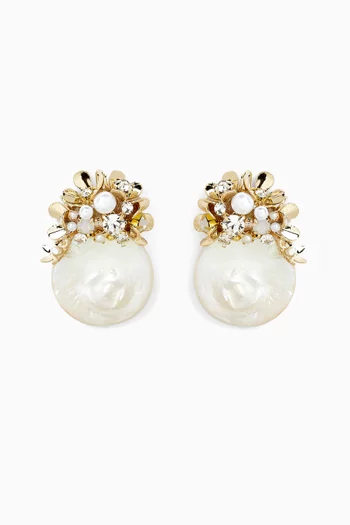 Pearl Coin Earrings in Gold-plated Brass