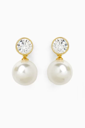 Large Pearl Drop Earrings in Gold-plated Brass