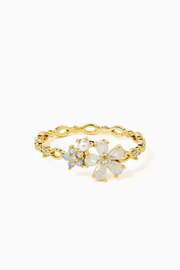 Floral CZ Ring in Gold-plated Brass