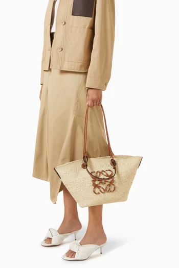 Medium Anagram Basket Bag in Iraca Palm & Calfskin