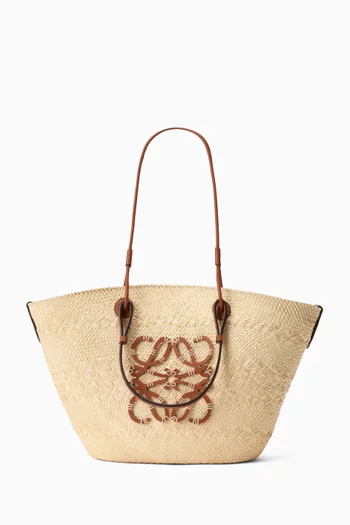 Medium Anagram Basket Bag in Iraca Palm & Calfskin