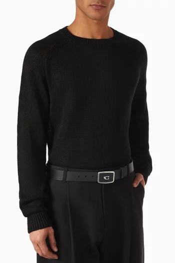 Signature Plaque Buckle Belt in Leather