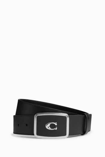 Signature Plaque Buckle Belt in Leather
