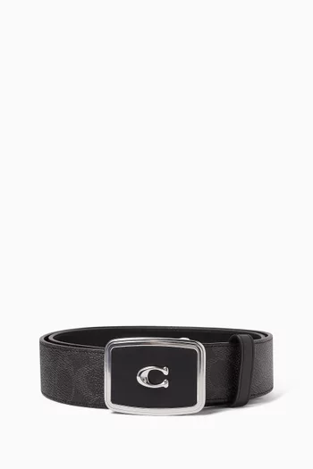 Signature Plaque Buckle Belt in Coated Canvas