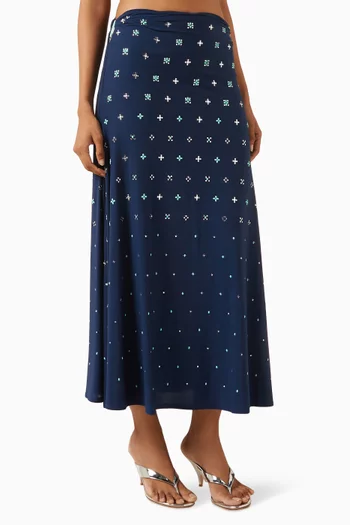Embellished Ruched Midi Skirt