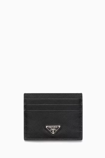 Triangle Logo Cardholder in Saffiano Leather