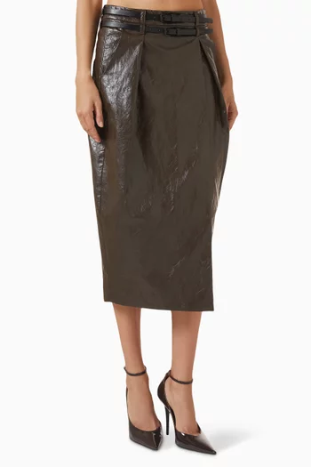 Wrap Midi Skirt in Vegan Leather