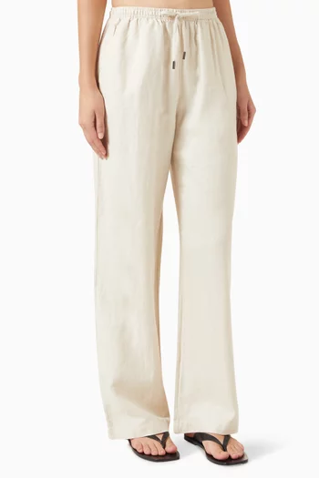 Straight-leg Pants in Linen-blend