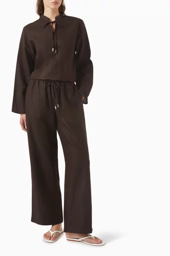 Tie-neck Long-sleeve Shirt in Linen-blend