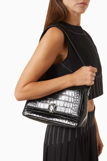 Small Charlie Shoulder Bag in Croc-embossed Leather