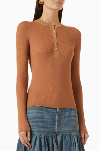 Ribbed Logo Henley Top