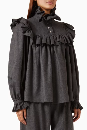 Ruffle Turtleneck Shirt in Wool & Cashmere