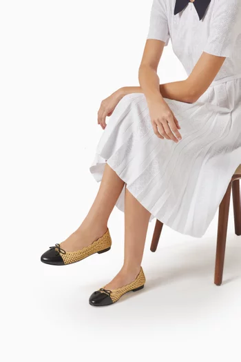 Cap-toe Ballerina Flats in Raffia