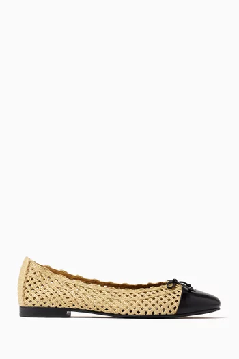 Cap-toe Ballerina Flats in Raffia