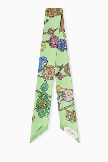 Printed Ribbon Scarf in Silk Twill