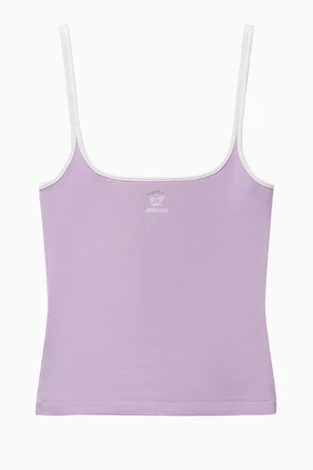 Embroidered Logo Tank Top in Stretch Cotton Jersey