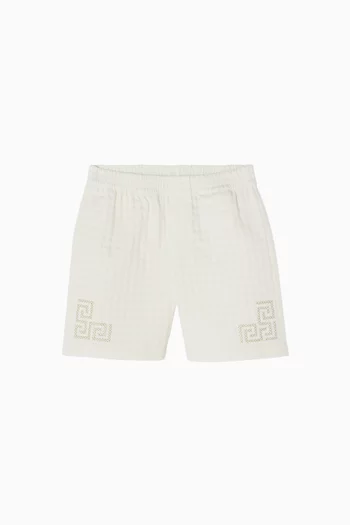 Greca Embroidered Shorts in Cotton Jacquard