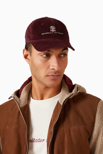 Logo Baseball Cap in Corduroy