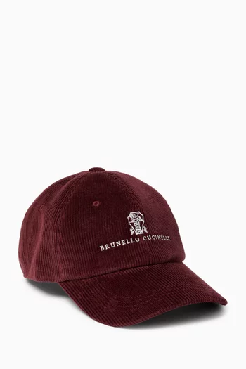 Logo Baseball Cap in Corduroy