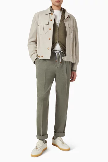 Garment-dyed Double-pleat Pants in Cotton Corduroy