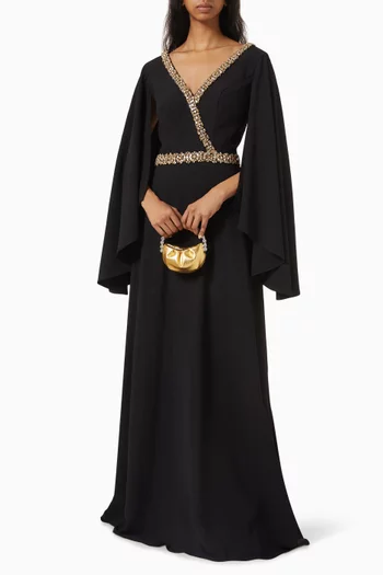 Crystal Cape-sleeve Gown