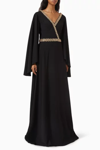 Crystal Cape-sleeve Gown