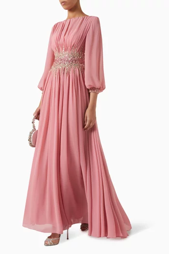 Sequin-waist Gown in Chiffon