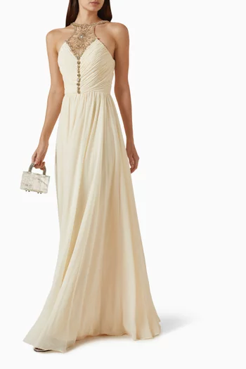 Beaded Halter Gown in Chiffon