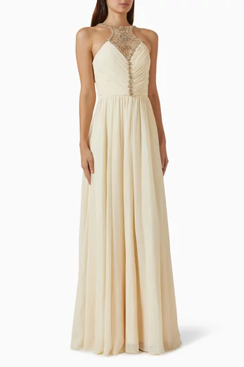 Beaded Halter Gown in Chiffon