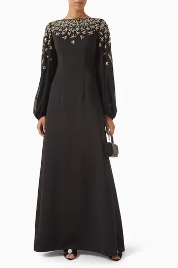 Embellished Blouson Gown in Crepe