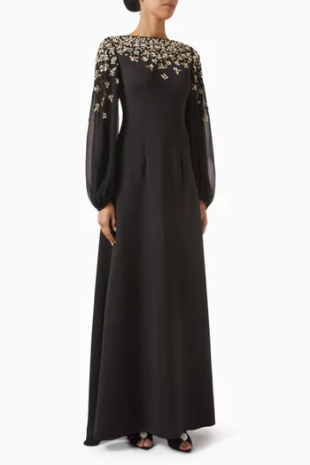 Embellished Blouson Gown in Crepe
