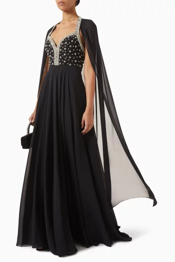 Crystal Embellished Cape Gown